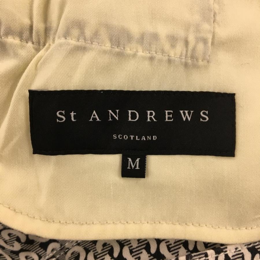 美品　セントアンドリュース　パンツ　総柄　黒　白　M〜L相当　コットン素材 St ANDREWS 【超美品】セントアンドリュース パンツ 黒×白 総柄