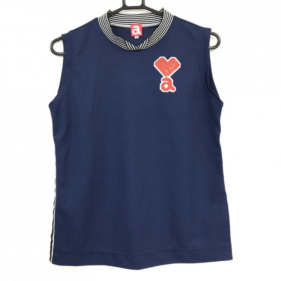 【超美品】アルチビオ ノースリーブシャツ ネイビー×白×黒 ネック細ボーダー サイドライン レディース 40(L) ゴルフウェア archivio archivio（アルチビオ） 【超美品】アルチビオ ノースリーブシャツ