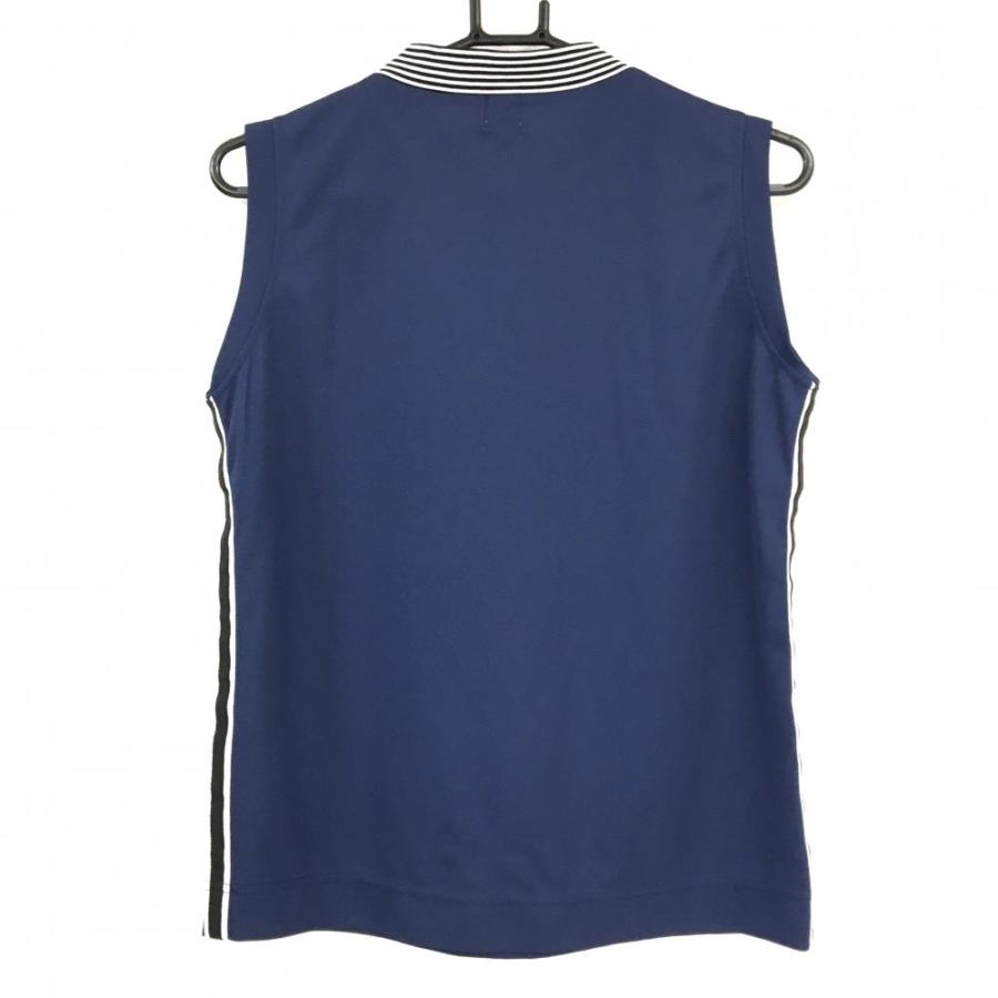 【超美品】アルチビオ ノースリーブシャツ ネイビー×白×黒 ネック細ボーダー サイドライン レディース 40(L) ゴルフウェア archivio archivio（アルチビオ） 【超美品】アルチビオ ノースリーブシャツ