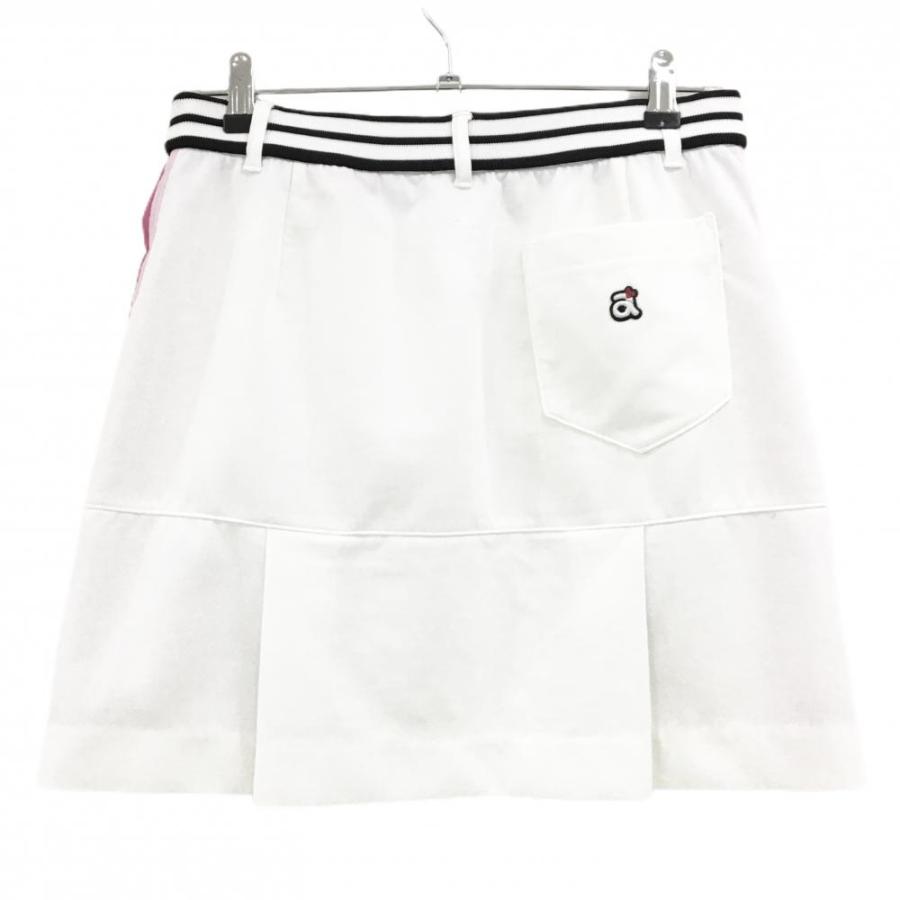 【超美品】アルチビオ スカート 白×ピンク 後ろ裾プリーツ サイドロゴ ウエストゴム レディース 40(L) ゴルフウェア archivio archivio（アルチビオ） 【超美品】アルチビオ スカート 白×ピンク