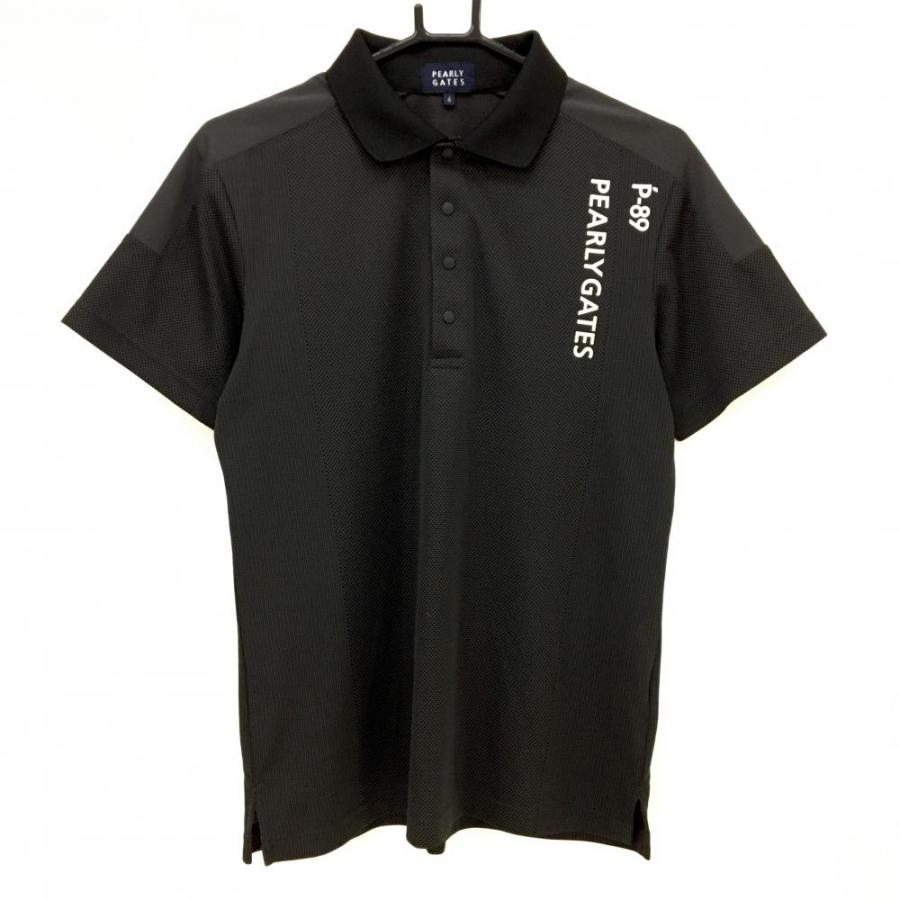 【超美品】パーリーゲイツ 半袖ポロシャツ ダークグレー×黒 地模様 ロゴ白 スナップボタン メンズ 4(M) ゴルフウェア PEARLY GATES PEARLY GATES（パーリーゲイツ） 【超美品】パーリーゲイツ 半袖