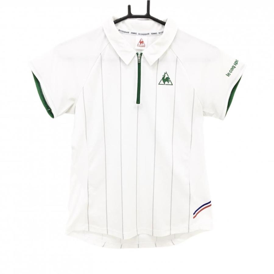 PGG 半袖ポロシャツ ホワイト グリーン 総柄　サイズL le coq sportif（ルコックスポルティフ） ルコック 半袖ポロシャツ 白