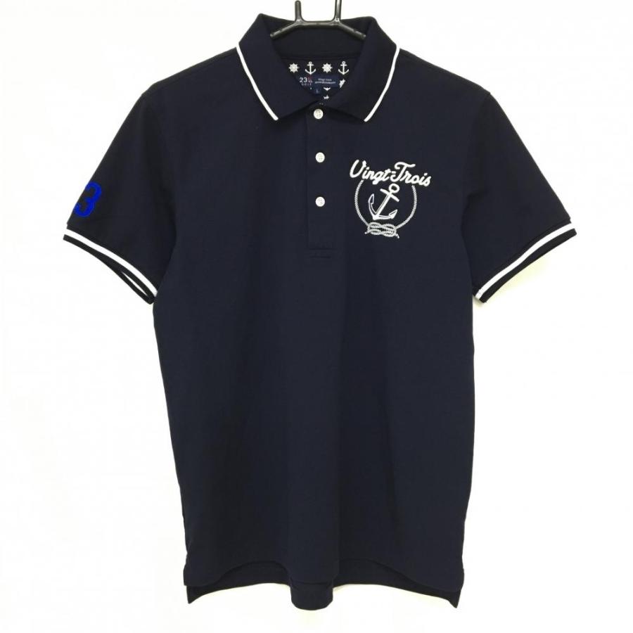 23区GOLF 23区ゴルフ 半袖ポロシャツ ネイビー×白 胸ロゴ刺しゅう