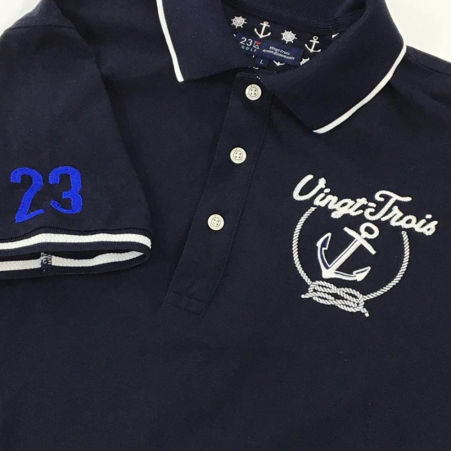 23区GOLF 23区ゴルフ 半袖ポロシャツ ネイビー×白 胸ロゴ刺しゅう