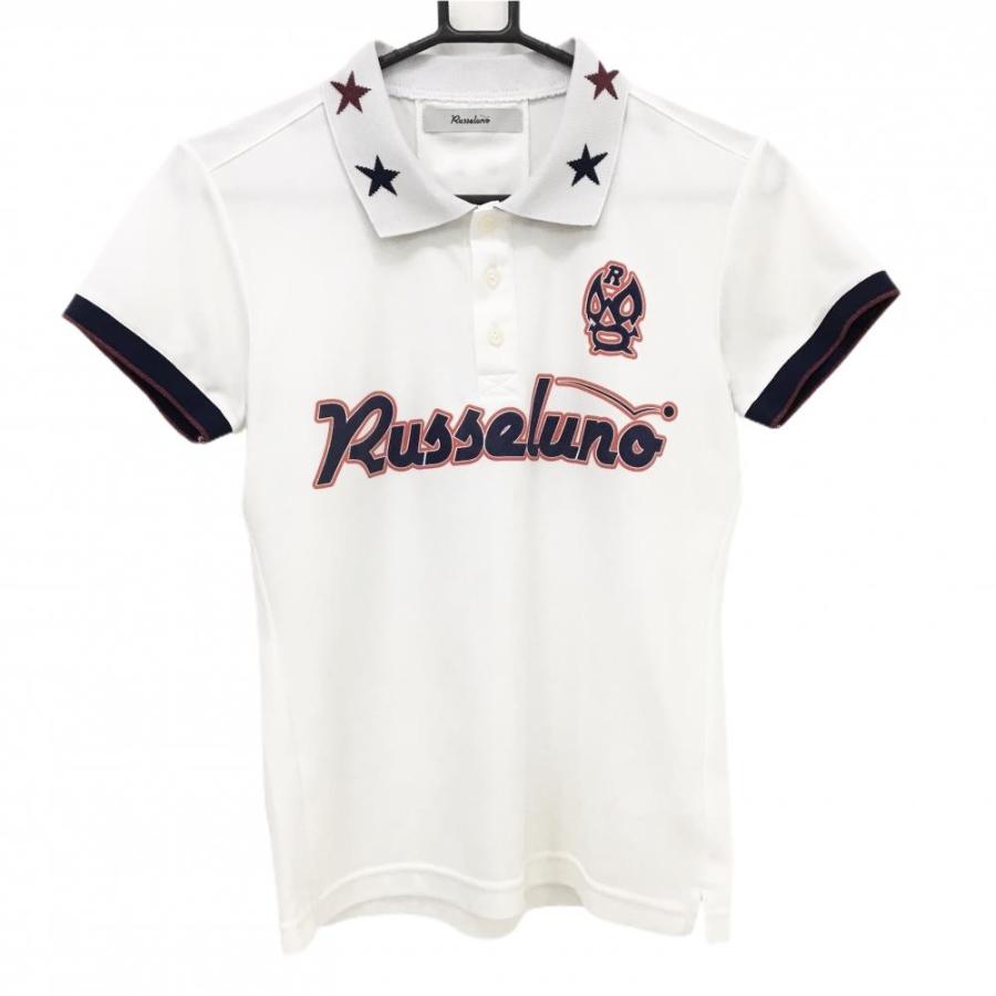 【美品】ラッセルノ 半袖ポロシャツ 白×ネイビー ルチャマスク 襟星 レディース 1(M) ゴルフウェア RUSSELUNO Russeluno（ラッセルノ） 【美品】ラッセルノ 半袖ポロシャツ 白