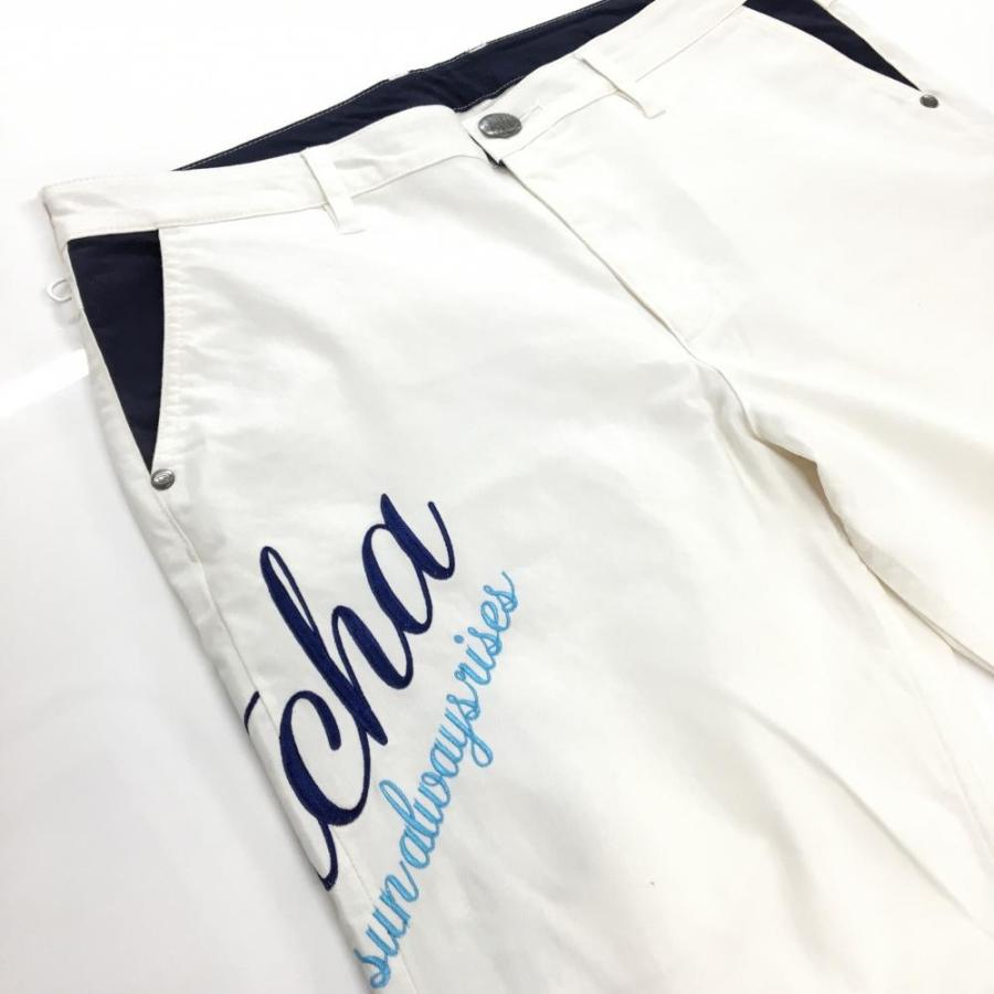 GOTCHA GOLF ガッチャゴルフ パンツ 白×ネイビー ロゴ刺しゅう