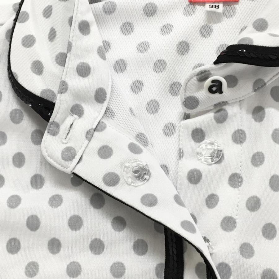 【美品】アルチビオ 半袖ポロシャツ 白×グレー ドット 丸襟  レディース 38(M) ゴルフウェア archivio archivio（アルチビオ） 【美品】アルチビオ 半袖ポロシャツ 白×グレー