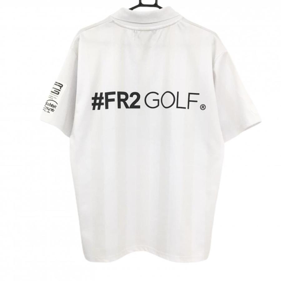 エフアールツー 襟付き半袖シャツ 白×ライトベージュ ストライプ ビッグロゴ  メンズ XL ゴルフウェア #FR2 GOLF エフアールツー 襟付き半袖シャツ 白×ライトベージュ ストライプ