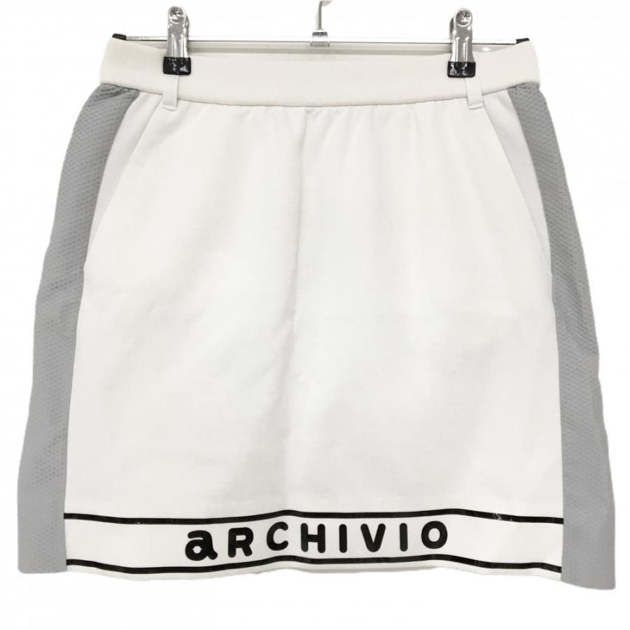 archivio（アルチビオ） スカート 白×グレー サイド切替 裾ロゴ