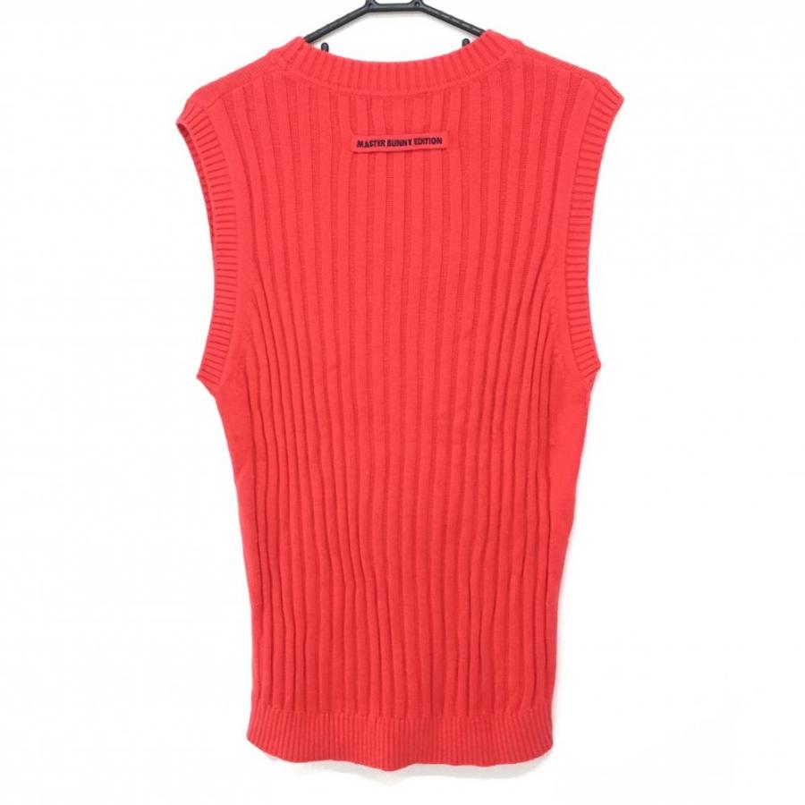 【超美品】マスターバニー ニットベスト レッド 胸元ワッペン コットン・カシミヤ混 メンズ 6(XL) ゴルフウェア MASTER BUNNY EDITION MASTER BUNNY EDITION（マスターバニーエディション） 【超美品