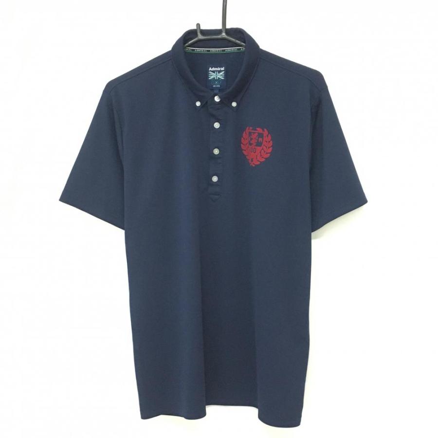 Admiral 半袖Tシャツ ネイビー×レッド　メンズM Admiral（アドミラル） 半袖ポロシャツ ネイビー×レッド ボタンダウン