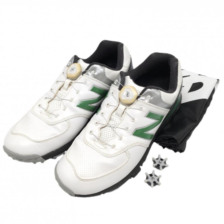 【美品】ニューバランス ゴルフシューズ 白×グリーン MGB574 BOA 収納袋付き メンズ 27.5 ゴルフウェア New Balance New Balance（ニューバランス） 【美品】ニューバランス ゴルフ