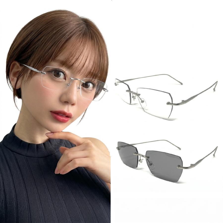 定価¥31.900 超軽量　しなりに強い　日本製　リムレス　メガネフレーム　青 REONAS リムレス メガネ ユニセックス 男女兼用 度なし ブルーライト