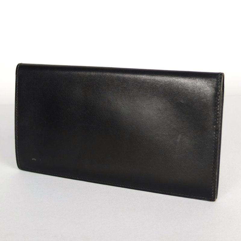 エルメス HERMES オオサカ 二つ折り長財布 ボックスカーフ ブラック  
