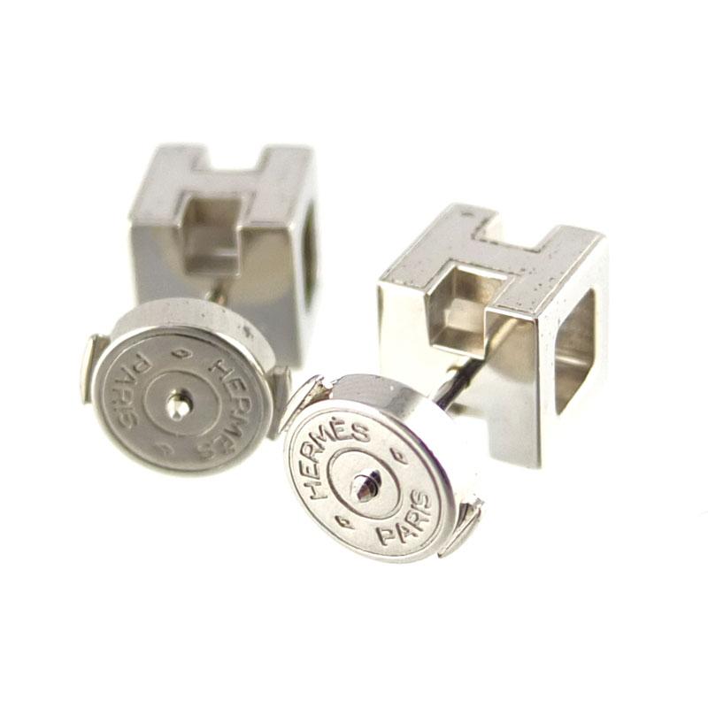 HERMES エルメス カージュドアッシュ Hキューブピアス シルバー エルメス HERMES カージュ ド アッシュ Hキューブ ピアス アイボリー系