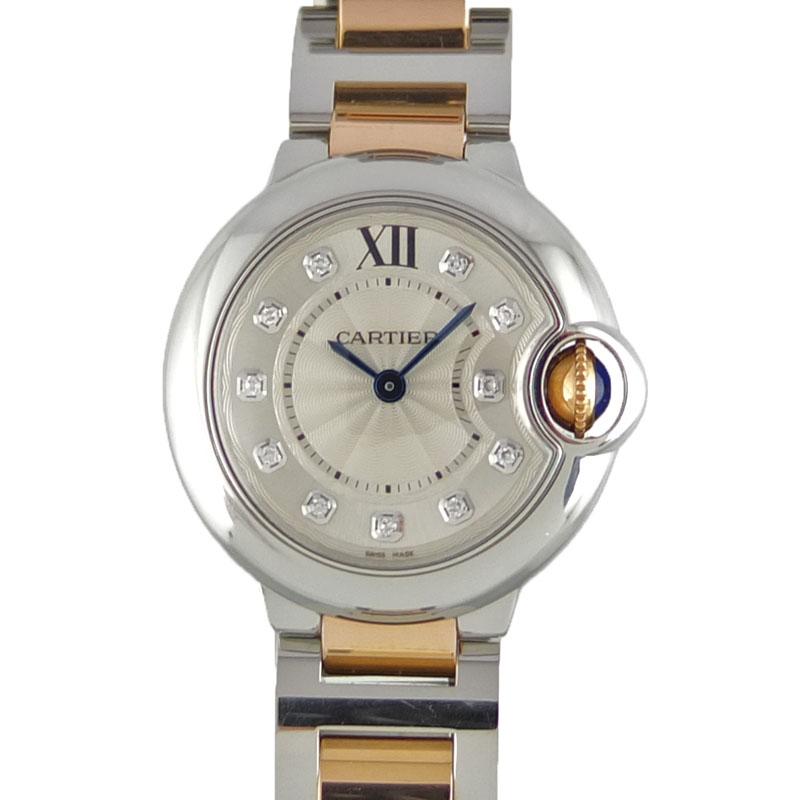 カルティエ CARTIER バロンブルー 28mm WE902030 クォーツ 11Pダイヤ  