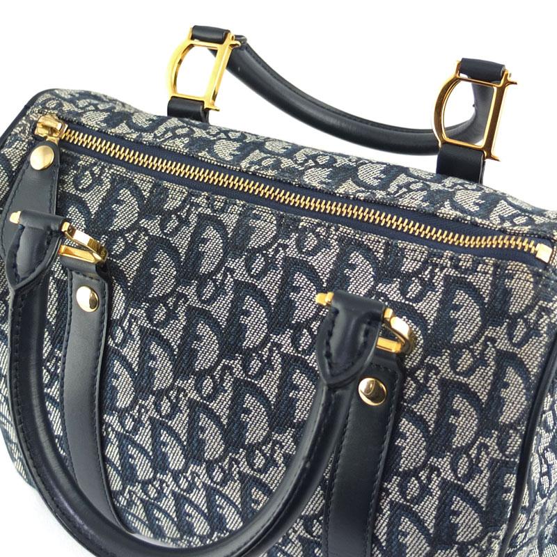 Dior トロッターキャンバスハンドバッグミニボストンバッグネイビー