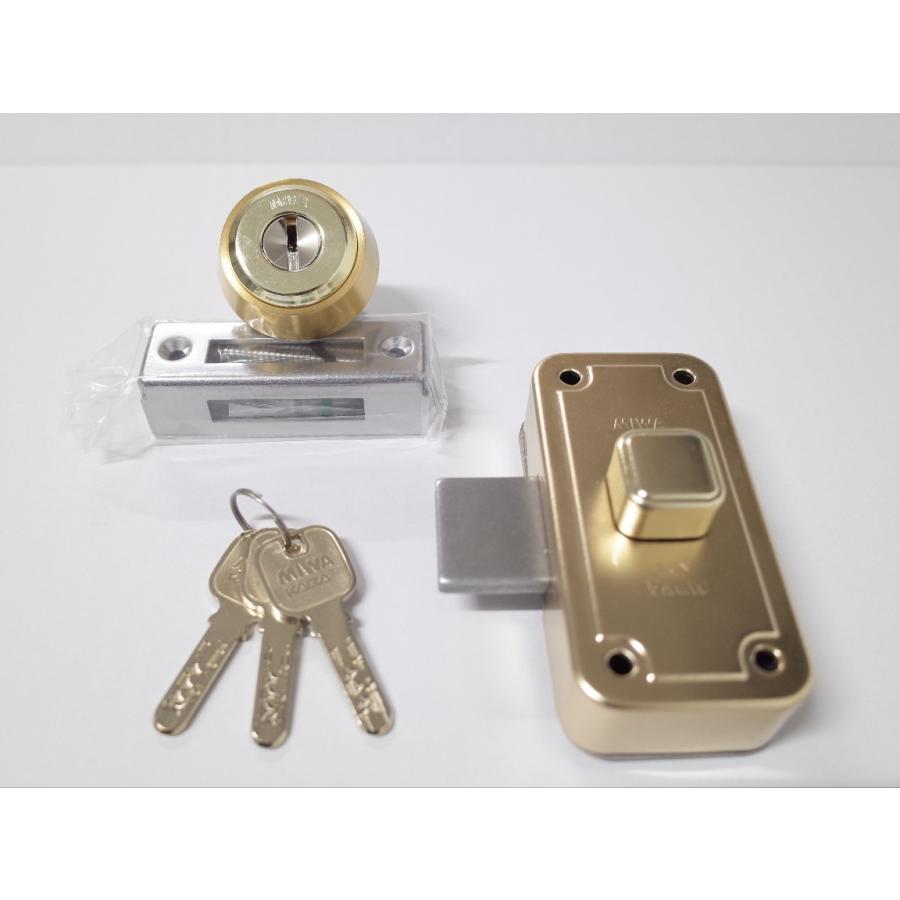 ミワロックJN-NDZ-1 面付補助錠 GP色(ゴールド色) 受座付 扉厚33〜42ミリ ☆☆MIWA ミワ 美和☆JN NDZ☆☆ 玄関 ドア 扉 修理 補修 交換 部品 パーツ