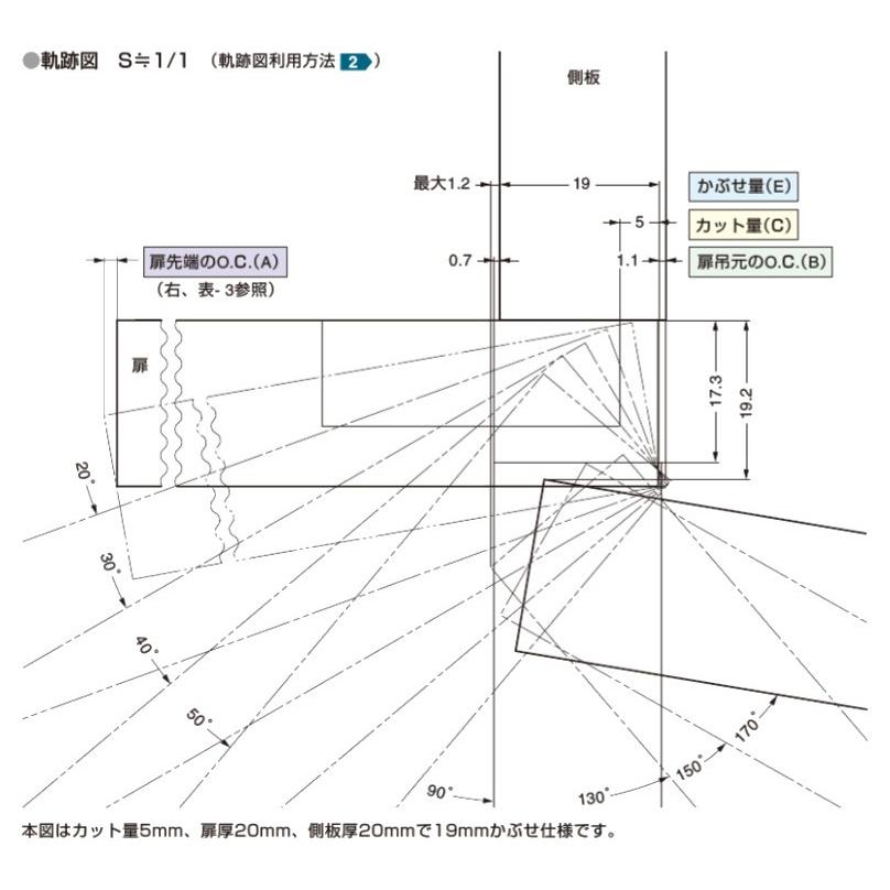 LAMP スライド丁番 170-34/19　カップ径Φ35 全かぶせ　キャッチなし｜reple｜07