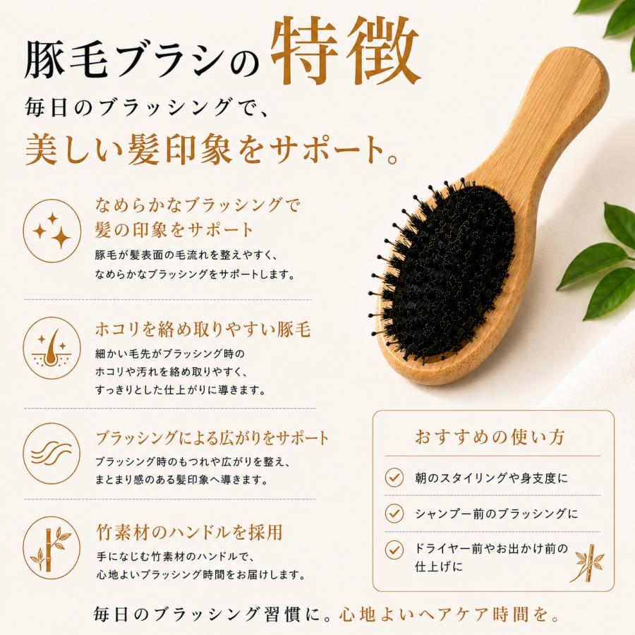 豚毛ブラシ ヘアブラシ ミニ コンパクト 竹製 前髪ブラシ 持ち運び ヘアケア 艶髪 軽量 |  | 01
