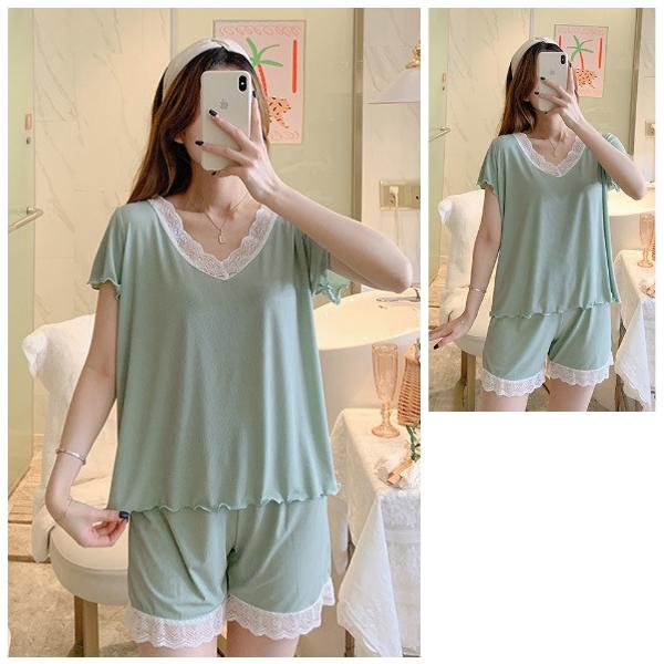 ルームウェア レディース 半袖 パジャマ さらさら レース セットアップ ナイトウェア 上下セット 夏 |  | 03