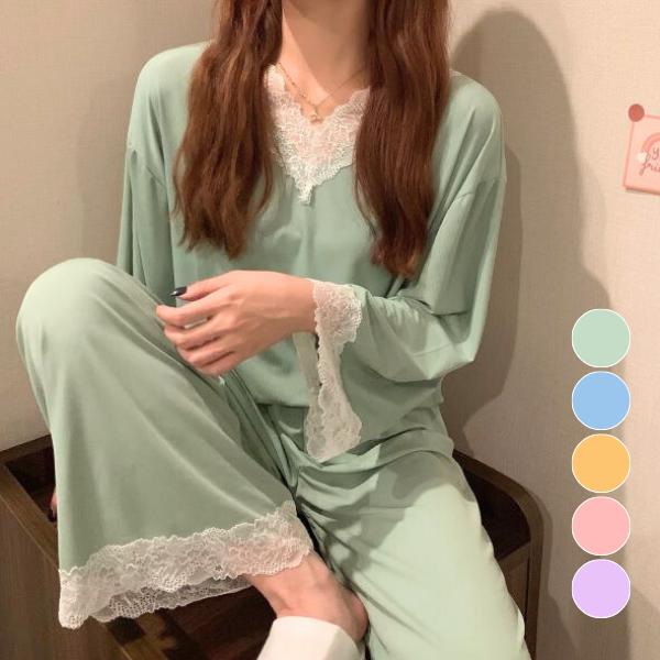 パジャマ ルームウェア レディース レース 長袖 セットアップ 春秋 | 