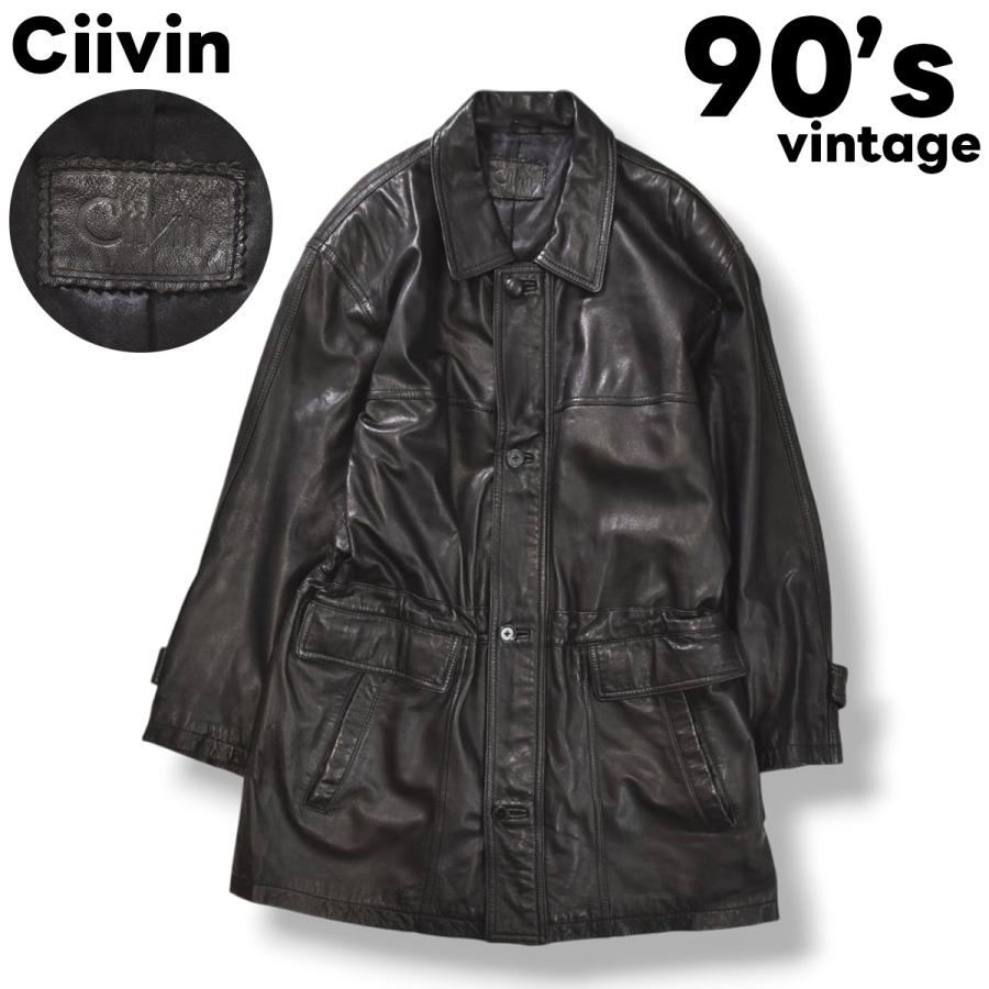 VINTAGE 90s ヴィンテージ Ciivin 羊革 ラム レザー カーコート 革