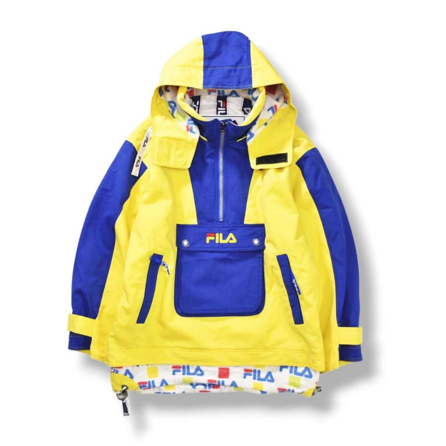 フィラ FILA スキー ウェア セットアップ 上下 ジャケット x パンツ L／M イエロー x ブルー ウィンター スポーツ ウェア スノボ スノーボード メンズの画像