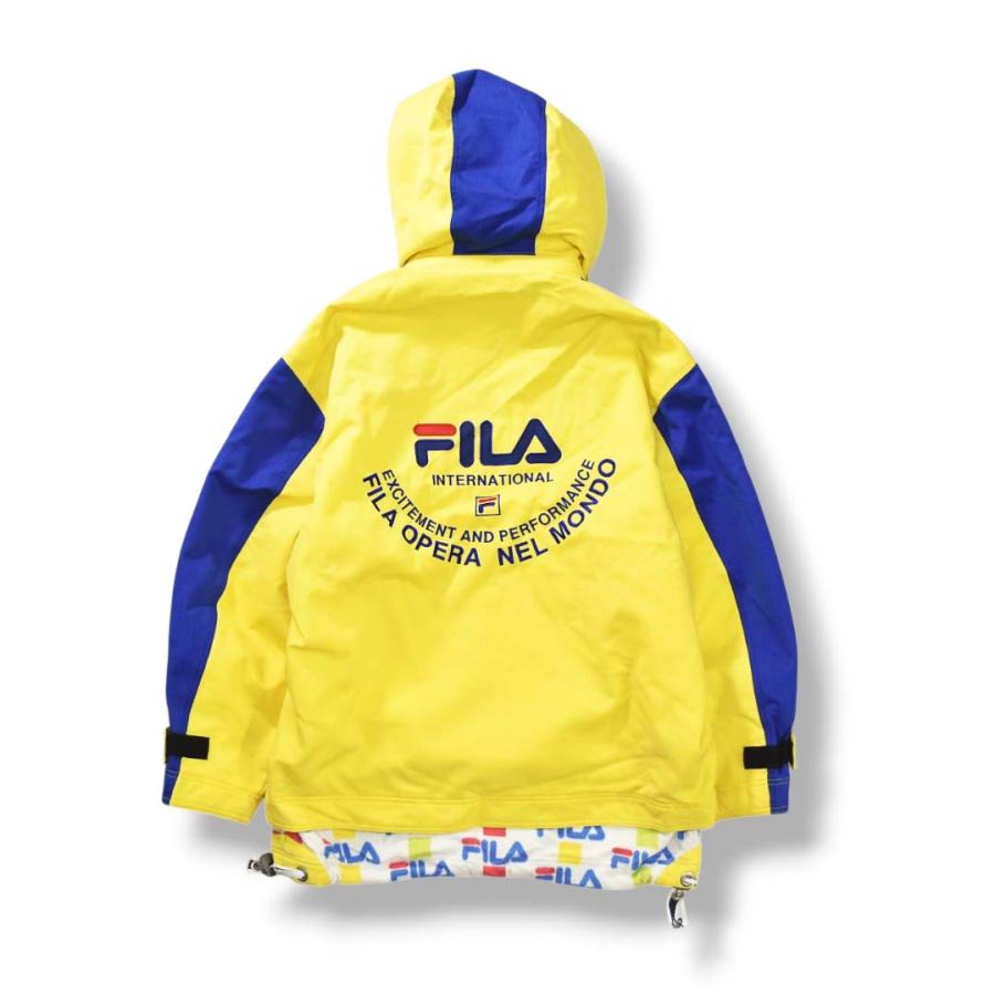 フィラ FILA スキー ウェア セットアップ 上下 ジャケット x パンツ L／M イエロー x ブルー ウィンター スポーツ ウェア スノボ スノーボード メンズの画像