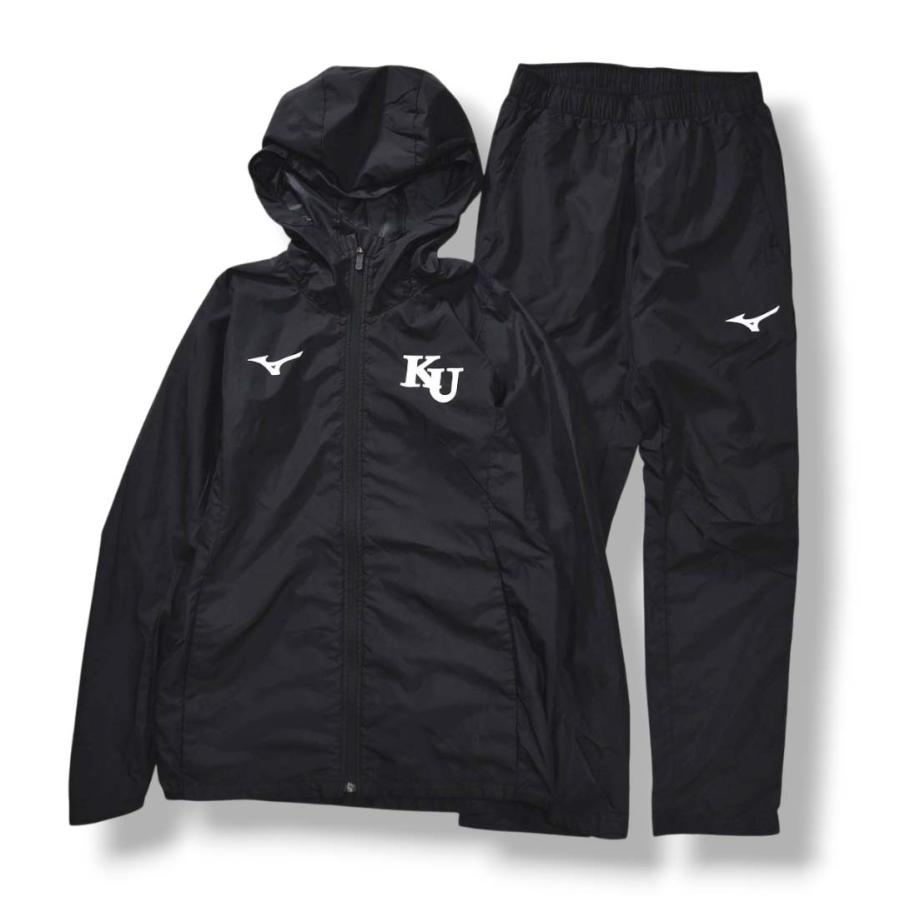 ミズノ MIZUNO 神奈川大学 陸上競技部 駅伝 ウィンド ウェア カレッジ ロゴ ランニング セットアップ 上下 ジャケット x パンツ M ブラック スポーツ メンズの画像