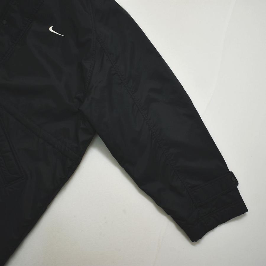 90s ヴィンテージ 黒タグ ナイキ NIKE ベンチ コート ナイロン ロング ジャンパー ラグランスリーブ 裏地 中綿 キルティング ボア フリース XXL ブラック メンズ_11