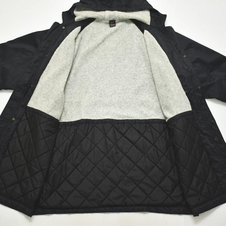 90s ヴィンテージ 黒タグ ナイキ NIKE ベンチ コート ナイロン ロング ジャンパー ラグランスリーブ 裏地 中綿 キルティング ボア フリース XXL ブラック メンズ_4