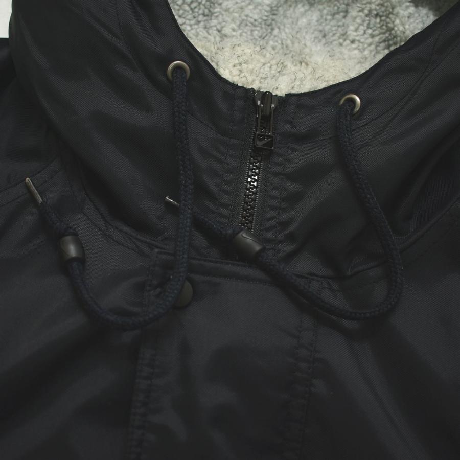90s ヴィンテージ 黒タグ ナイキ NIKE ベンチ コート ナイロン ロング ジャンパー ラグランスリーブ 裏地 中綿 キルティング ボア フリース XXL ブラック メンズ_8