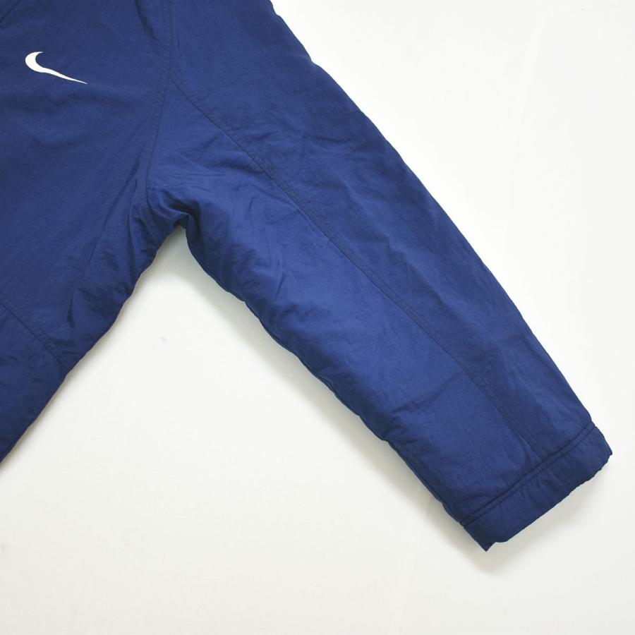 90s ヴィンテージ 銀タグ ナイキ NIKE ナイロン ベンチ コート パーカー ウィンドブレーカー ジャンパー 裏地 中綿 キルティング スウッシュロゴ M 紺x黄 メンズ_12