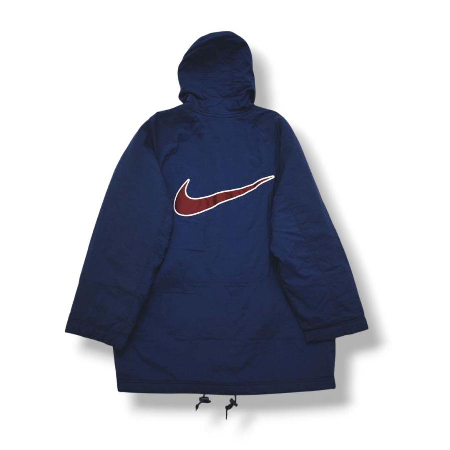 90s ヴィンテージ 銀タグ ナイキ NIKE ナイロン ベンチ コート パーカー ウィンドブレーカー ジャンパー 裏地 中綿 キルティング スウッシュロゴ M 紺x黄 メンズ_3