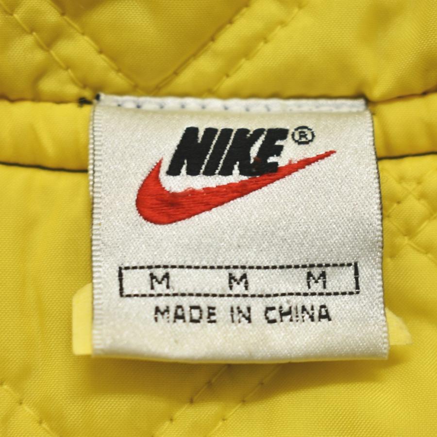 90s ヴィンテージ 銀タグ ナイキ NIKE ナイロン ベンチ コート パーカー ウィンドブレーカー ジャンパー 裏地 中綿 キルティング スウッシュロゴ M 紺x黄 メンズ_5