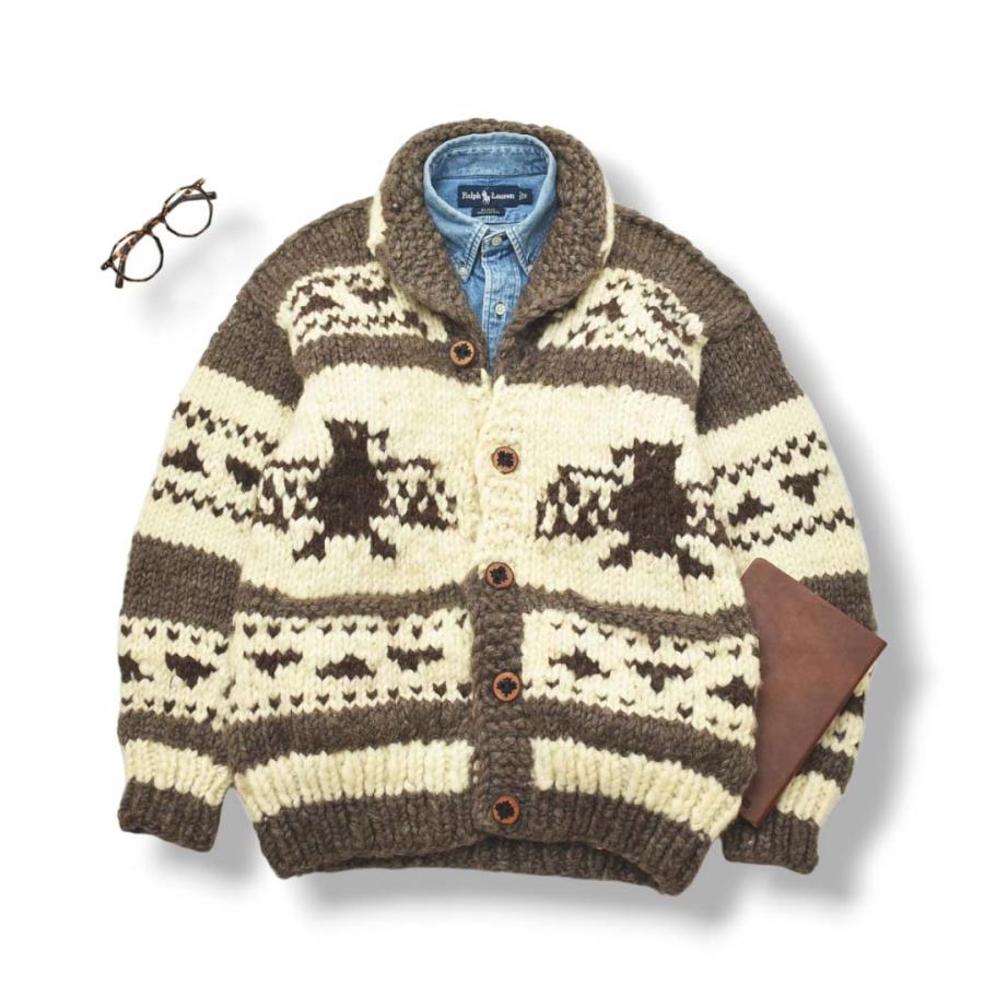 カナダ製 古着 ショールカラー カウチン ニット セーター 鷲柄