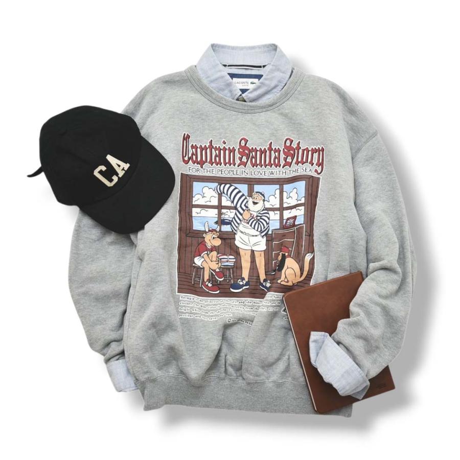 90s 日本製 キャプテンサンタ CAPTAIN SANTA プリント 裏パイル スウェット トレーナー M グレー メンズ レディース ユニセックス 男女兼用_1