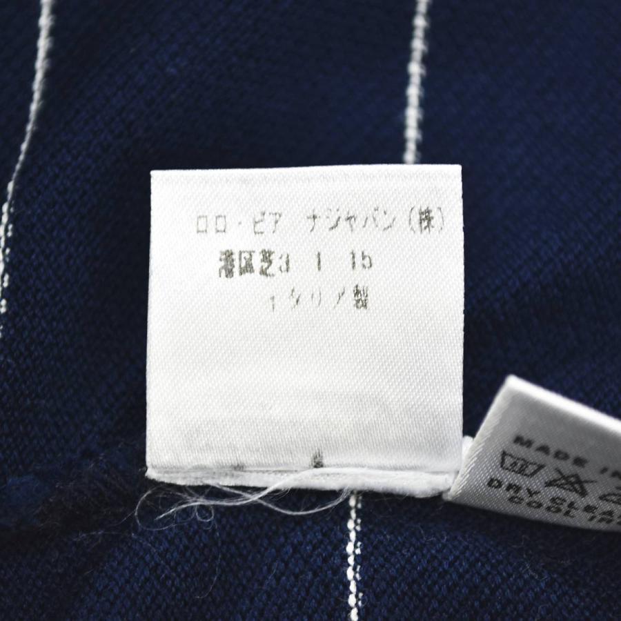 イタリア製 ロロピアーナ Loro Piana 長袖 スキッパーカラー ボーダー ポロシャツ カノコ トップス キレイめ カジュアル S ネイビー メンズ