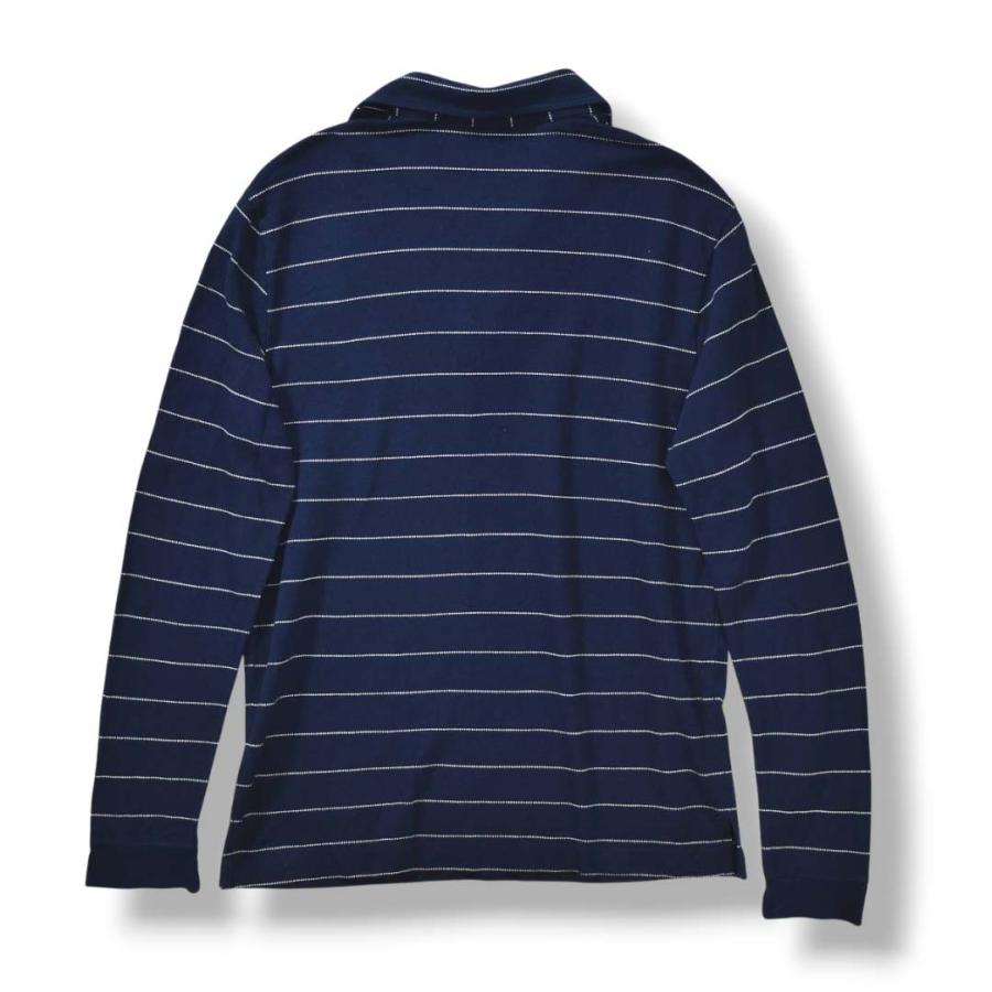 イタリア製 ロロピアーナ Loro Piana 長袖 スキッパーカラー ボーダー ポロシャツ カノコ トップス キレイめ カジュアル S ネイビー メンズ