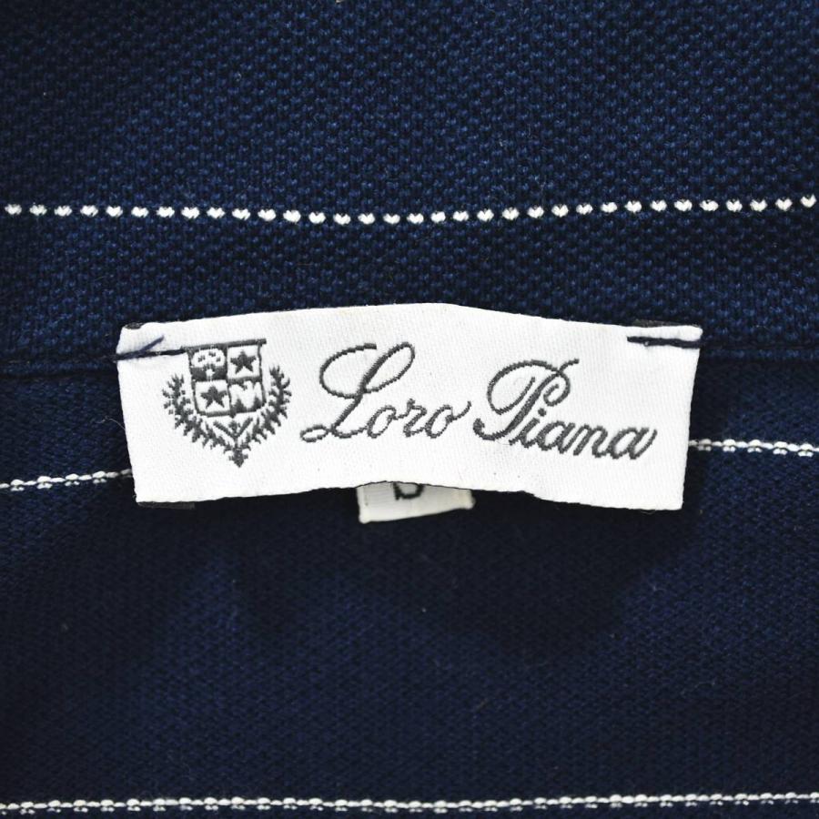 イタリア製 ロロピアーナ Loro Piana 長袖 スキッパーカラー ボーダー ポロシャツ カノコ トップス キレイめ カジュアル S ネイビー メンズ