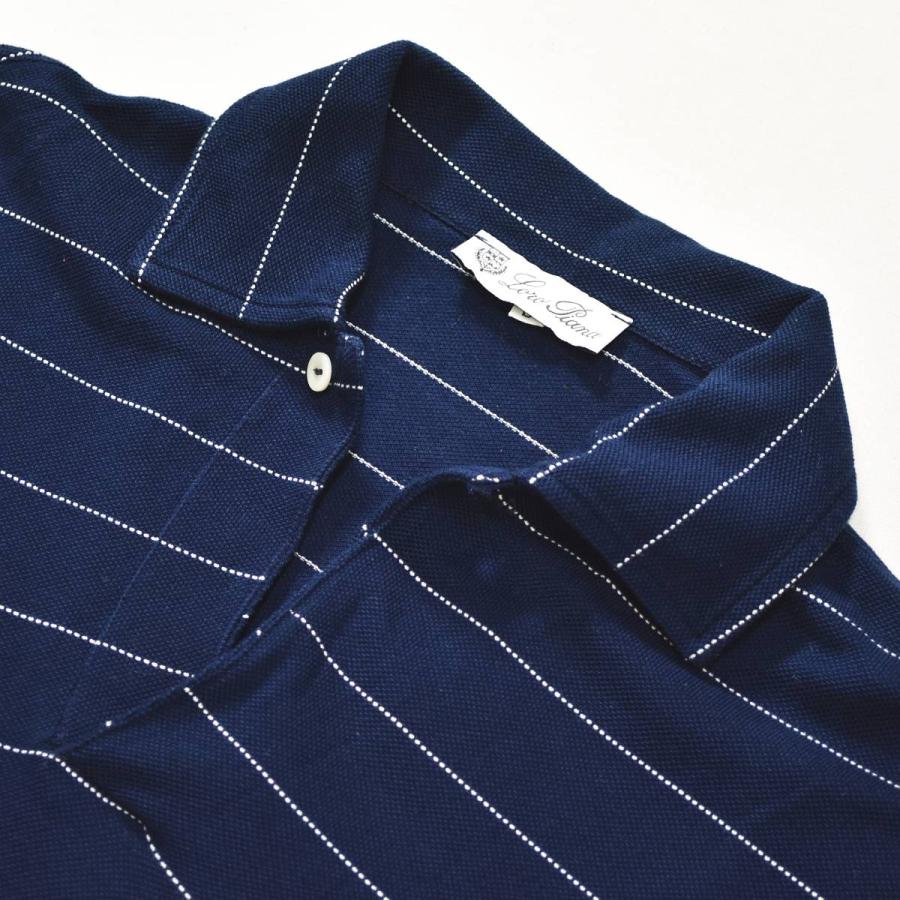 イタリア製 ロロピアーナ Loro Piana 長袖 スキッパーカラー ボーダー ポロシャツ カノコ トップス キレイめ カジュアル S ネイビー メンズ