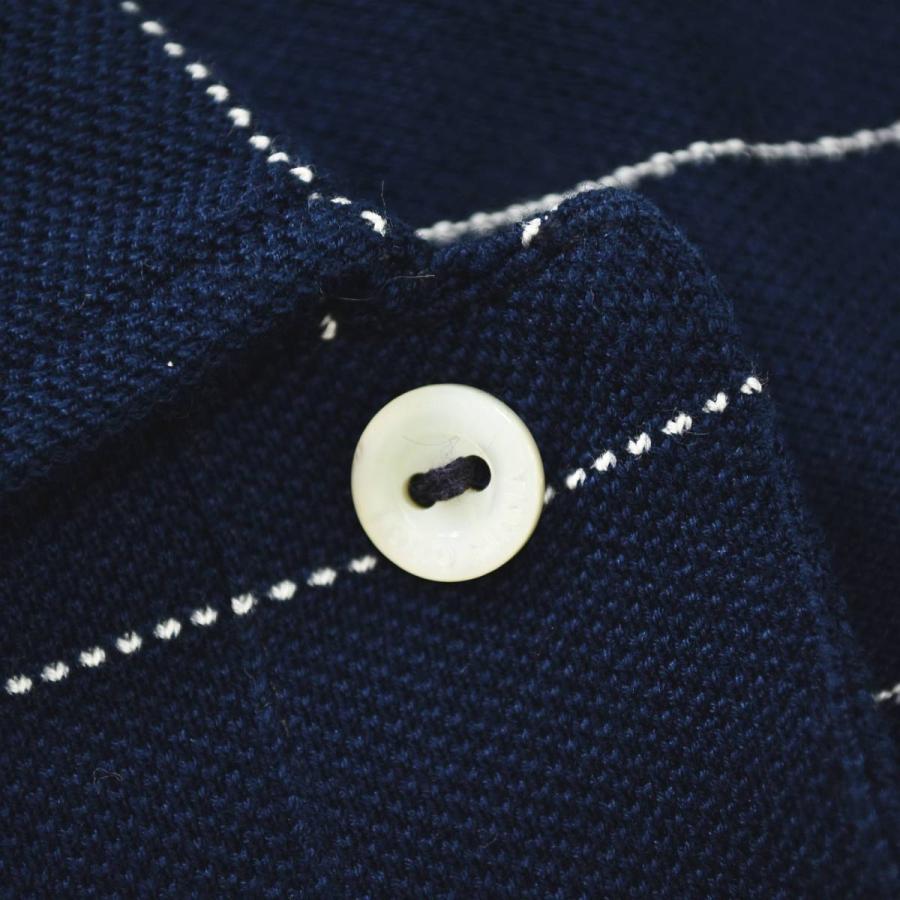 イタリア製 ロロピアーナ Loro Piana 長袖 スキッパーカラー ボーダー ポロシャツ カノコ トップス キレイめ カジュアル S ネイビー メンズ