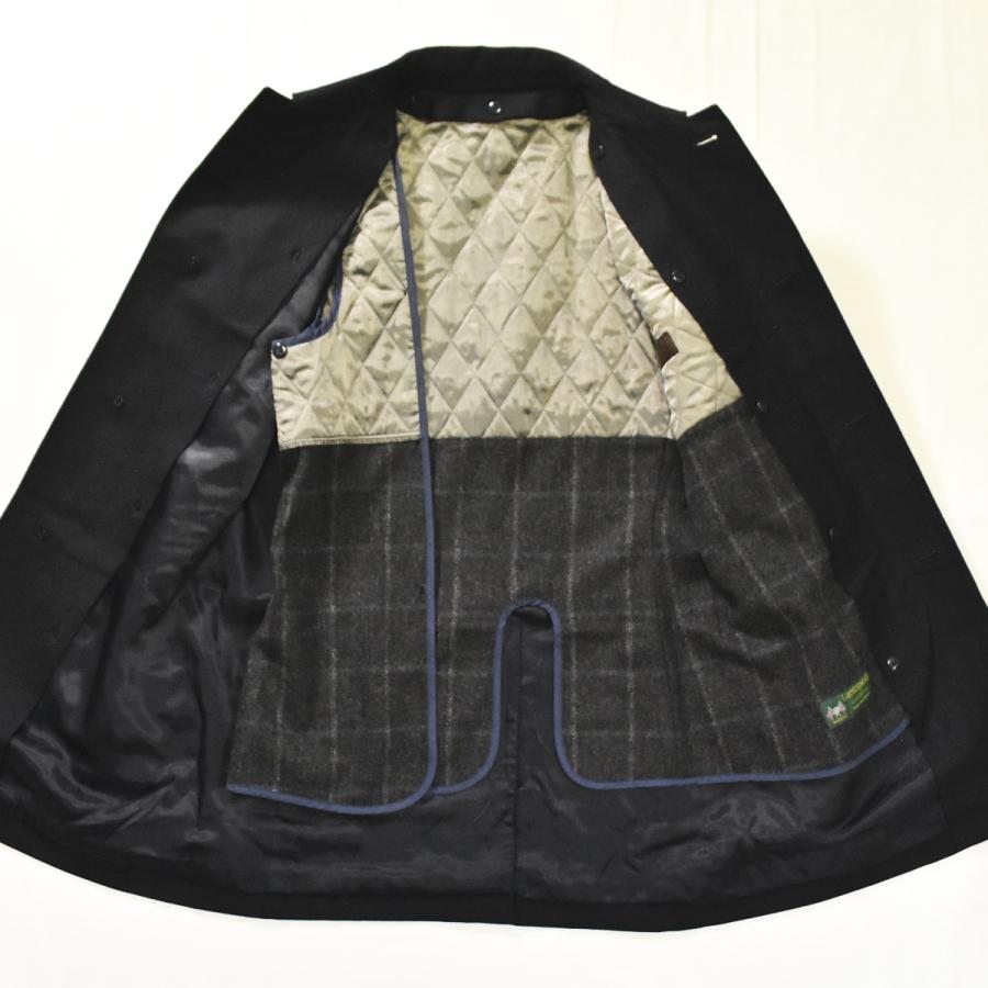 【美品】ユニバーサルランゲージカシミア混ステンカラーコートブラックLL UNIVERSAL LANGUAGE（ユニバーサル ランゲージ） ユニバーサル