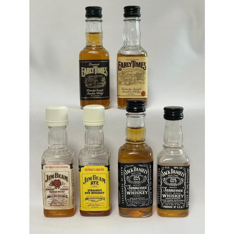 古酒 未開栓 ☆バーボン ミニボトル 6本セット★アーリータイムズ プレミアム 43％★ジンビーム RYE 40%★ジャックダニエル 45% 各50ml　他 | EARLYTIMES