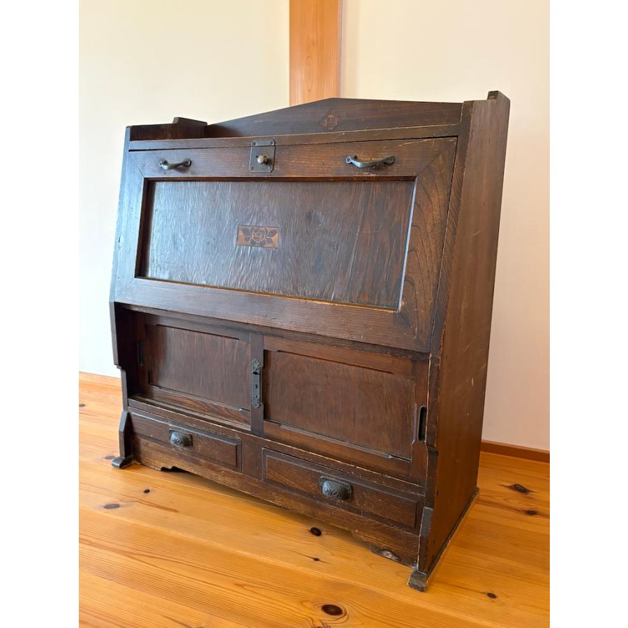 文机 座ライティングビューロー 文箱付き書き物机 アンティーク 旧家蔵出し ヴィンテージ家具 大正 時代物 現状品 | 