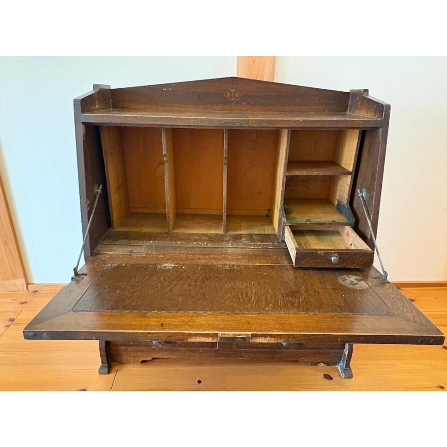 文机 座ライティングビューロー 文箱付き書き物机 アンティーク 旧家蔵出し ヴィンテージ家具 大正 時代物 現状品 |  | 11