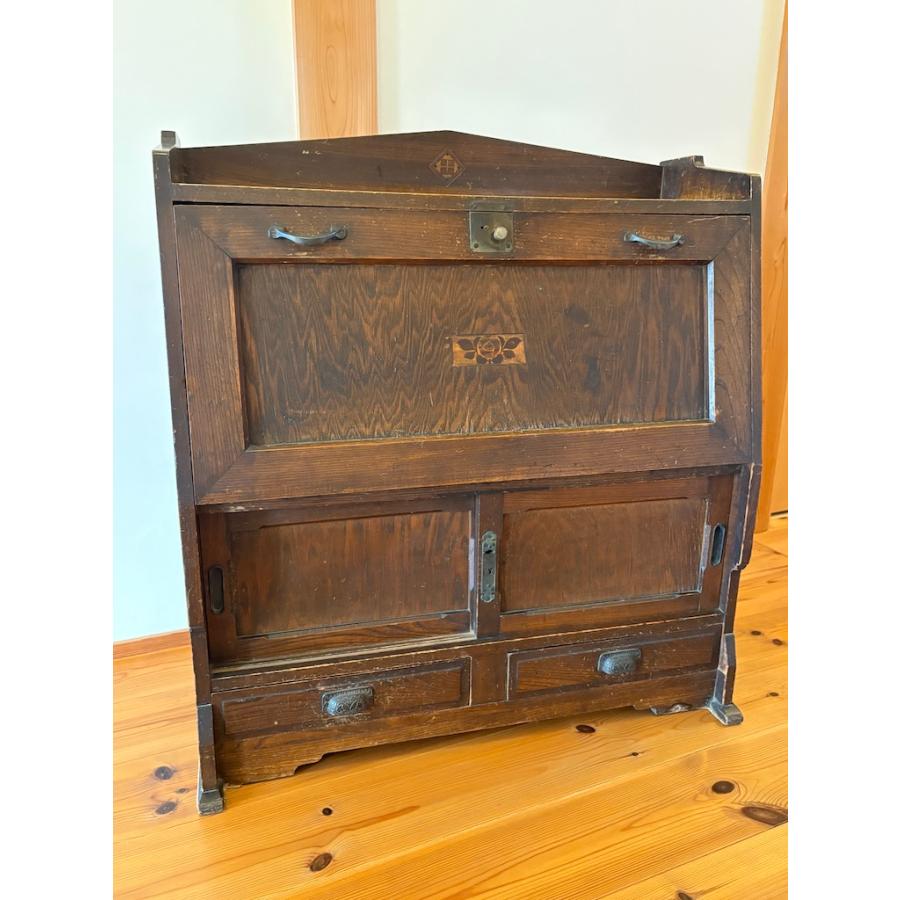 文机 座ライティングビューロー 文箱付き書き物机 アンティーク 旧家蔵出し ヴィンテージ家具 大正 時代物 現状品 |  | 01