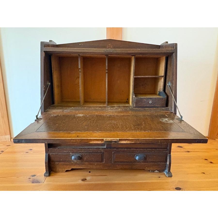 文机 座ライティングビューロー 文箱付き書き物机 アンティーク 旧家蔵出し ヴィンテージ家具 大正 時代物 現状品 |  | 03