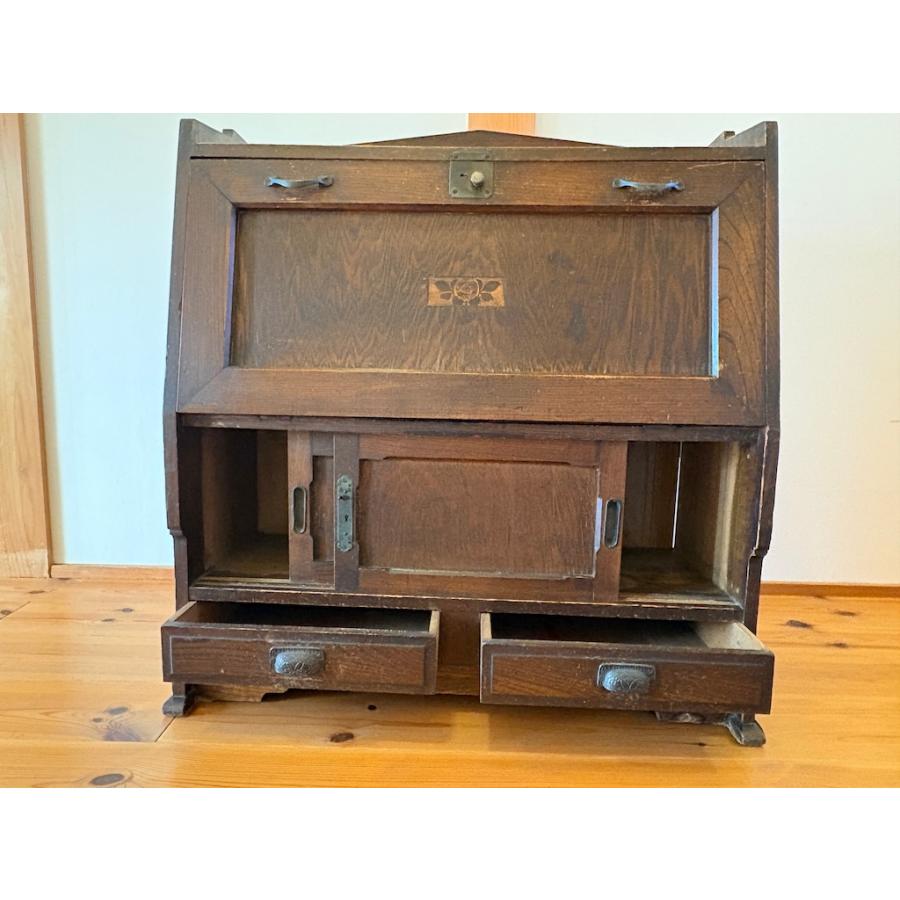 文机 座ライティングビューロー 文箱付き書き物机 アンティーク 旧家蔵出し ヴィンテージ家具 大正 時代物 現状品 |  | 04